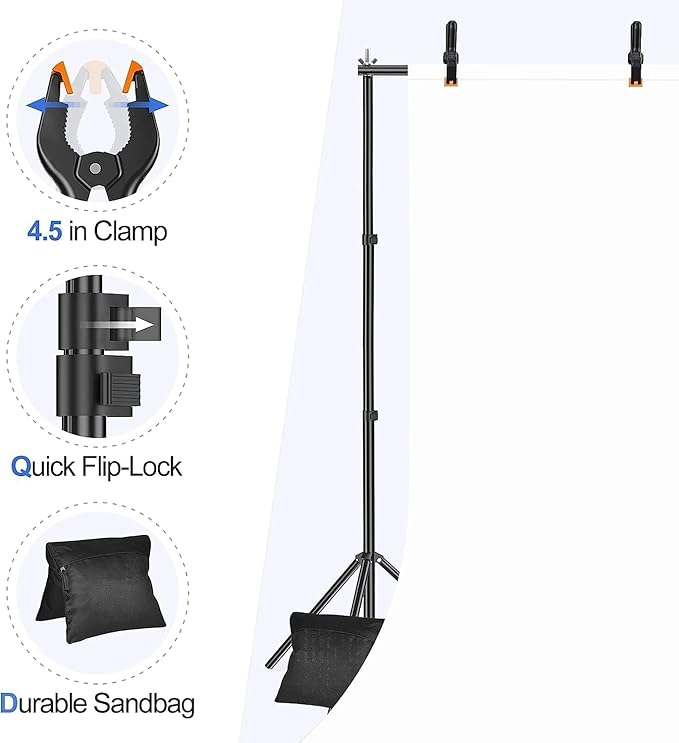 EMART Backdrop Stand, 20x7ft(WxH) Large Adjustable Background Support System with 308° Angle Rotatable Connector, 8 Clamps, 3 Sandbags and Carry Bag for Paties, Wedding, Photography Studio