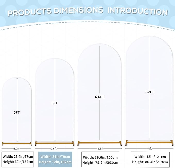 SoarDream White Spandex Arch Cover 6FT Wedding Arch Backdrop Cover Stretchy Backdrop Chiara Wall Arch Stand Cover for Wedding Birthday Balloon Decorations- Ideal for Balloon Arches
