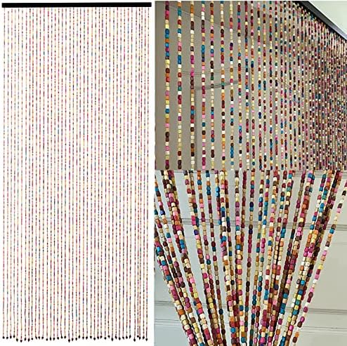 rainbow wooden bead curtain 36” x 79” –, close-up detail