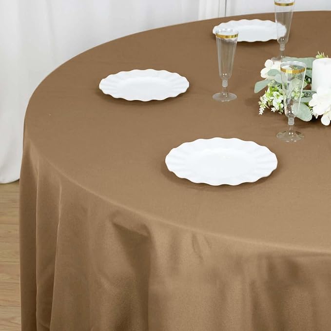 Efavormart Round Tablecloth, 108 Inch Stain & Wrinkle Resistant Washable Table Cloth, Decorative Polyester Fabric Table Cover for Banquet, Wedding, Dining- Taupe
