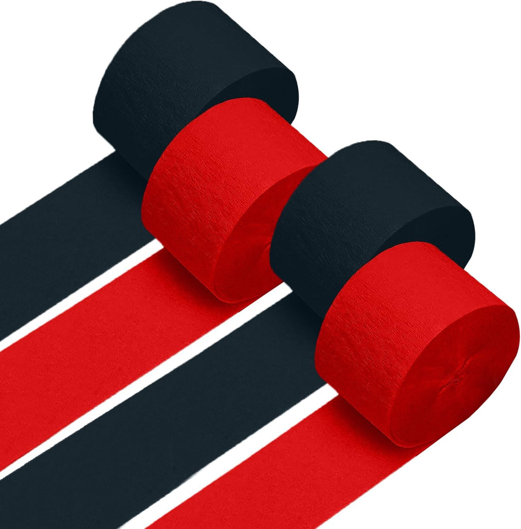 4 Crepe Paper Streamers Rolls, 328ft Pack of Red and Black Crepe Paper for Birthday Wedding Baby Shower Party Decorations (1.8 inch x 82 ft/Roll)