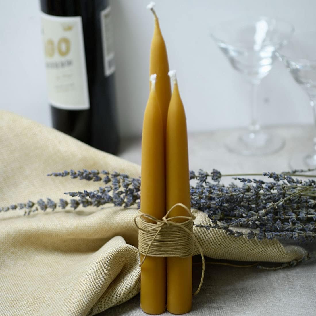 8 inch Natural Beeswax Taper Candles Set of 6, DEYBBY Smokeless and Dripless Organic Natural Beeswax Candles for Home Dinner Decor Emergency Housewarming Gift, Long Lasting Burning, Nontoxic