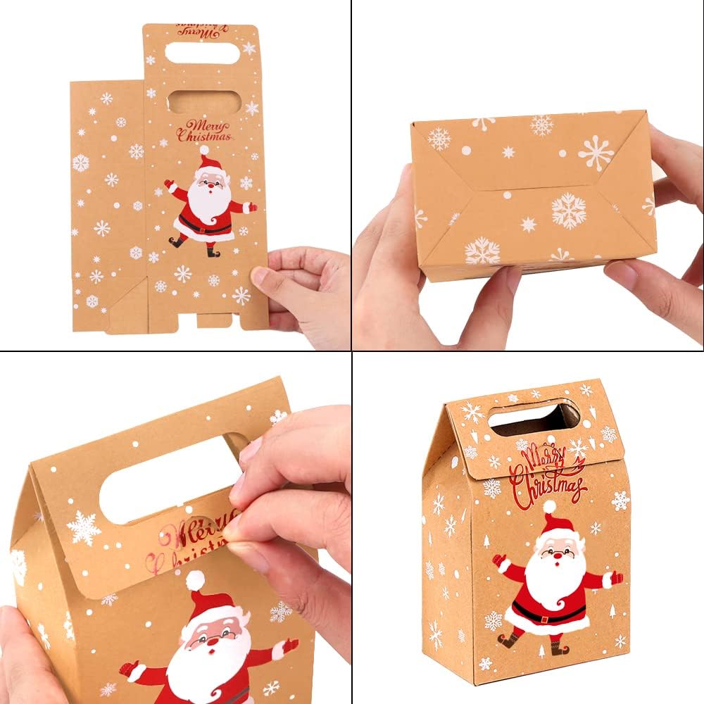 JOICEE Christmas Kraft Paper Gift Boxes 24pcs Xmas Goodies Treat Candy Bags Boxes for Christmas Party Favor (Pack of 2)