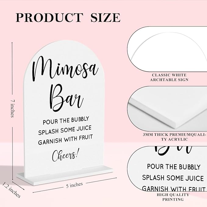 Wedding Mimosa Bar Supplies, Bridal Shower Sign White Acrylic Table Sign for Marriage Parties Anniversaries Reception Cafe Hotel Party Bar Business Event