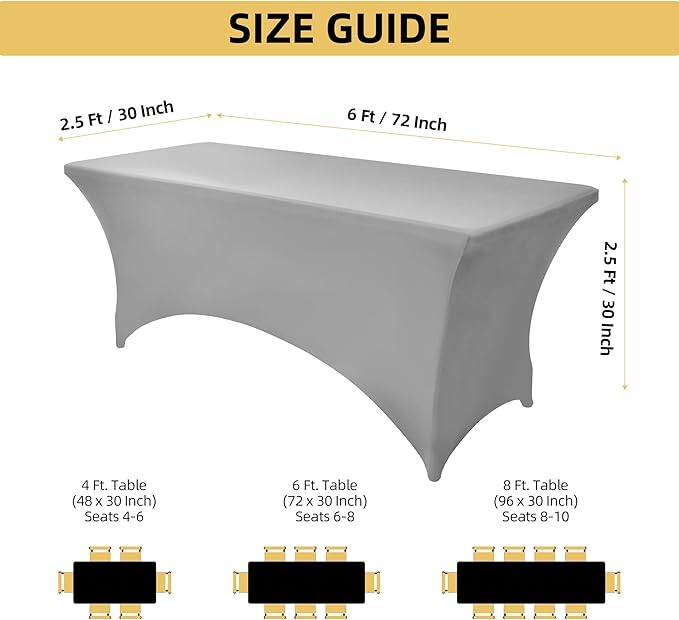 112 2-Pack 6ft Spandex Table Covers for Rectangle Standard Folding Tables - Wrinkle Resistant Stretch Tablecloths - Ultimate Fitted Table Protector for Parties, Banquet, and Wedding