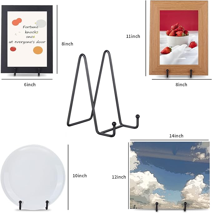 Decolore 3 Pack 6 Inch Black Metal Display Stands Plate Holder Display Stands for Picture, Decorative Plate, Book, Photo Easel, Artistic Work (3 Pack, 6 inch)