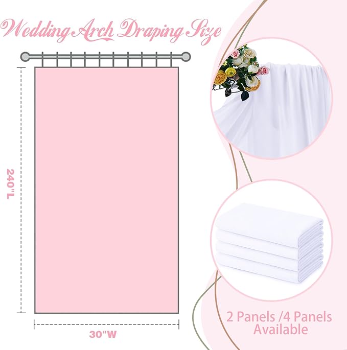 SiinvdaBZX 4 Panels Wedding Arch Draping Fabric 30" x 240" White Polyester Chiffon Fabric for Multiple Occasions