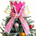 Pink Christmas Tree Topper Hat, Pink Tree Topper Hat with Bows Ribbon Ornament, Top Hat Christmas Tree Topper for Home Office Holiday Xmas Gift Tree Decoration(Velvet Material