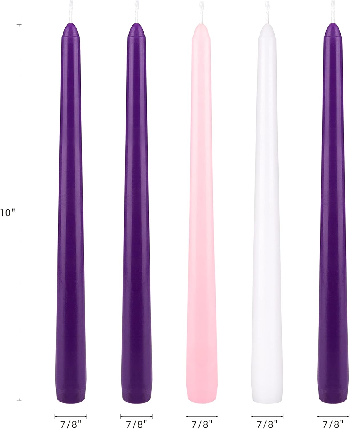 Mega Candles 5 pcs Unscented Christmas Advent Candles Set, Hand Poured Premium Wax Taper Candle 10 Inch x 7/8 Inch, Holidays, Occasions, Events, Festivitiess, Devotional, Church, Wreath, Party, Gifts