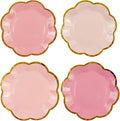 48Pcs Light Pink Scalloped Party Plates - 7inch Gold Foil Gradient Pink Dessert Paper Plate Disposable Cake Plates for Birthday Bridal Baby Shower Wedding Party Decorative Supplies