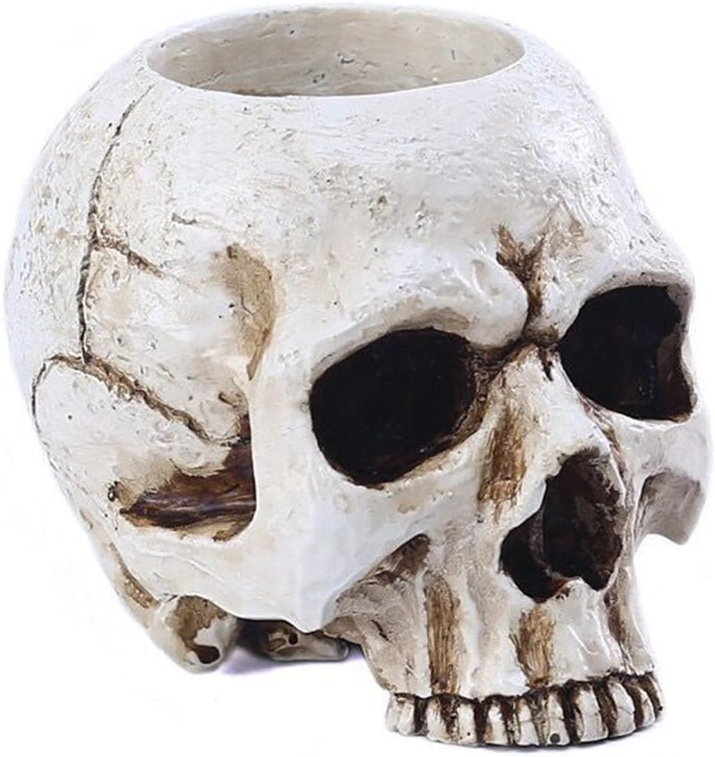 VICDUEKG Skull Candle Holder Skeleton Candlestick Holders Spooky Tealight Cup Gothic Decor Resin Candlestick Crafts for Halloween Christmas Home Party Graveyard Outdoor Bar Decoration, White, 1 Pieces