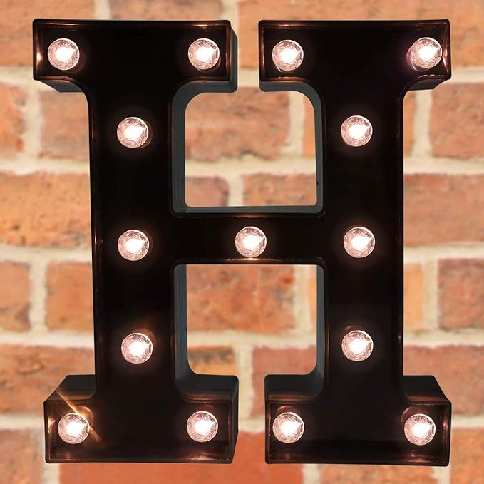 Decorative LED Illuminated Letter Marquee Sign - Alphabet Marquee Letters with Lights For Wedding Birthday Party Christmas Night Light Lamp Home Bar Decoration H, Black