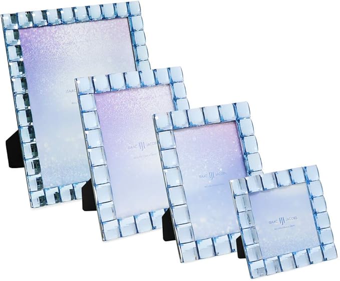Isaac Jacobs Decorative Sparkling Light Blue Jewel Picture Frame, Photo Display & Home Décor (5x7, Light Blue)