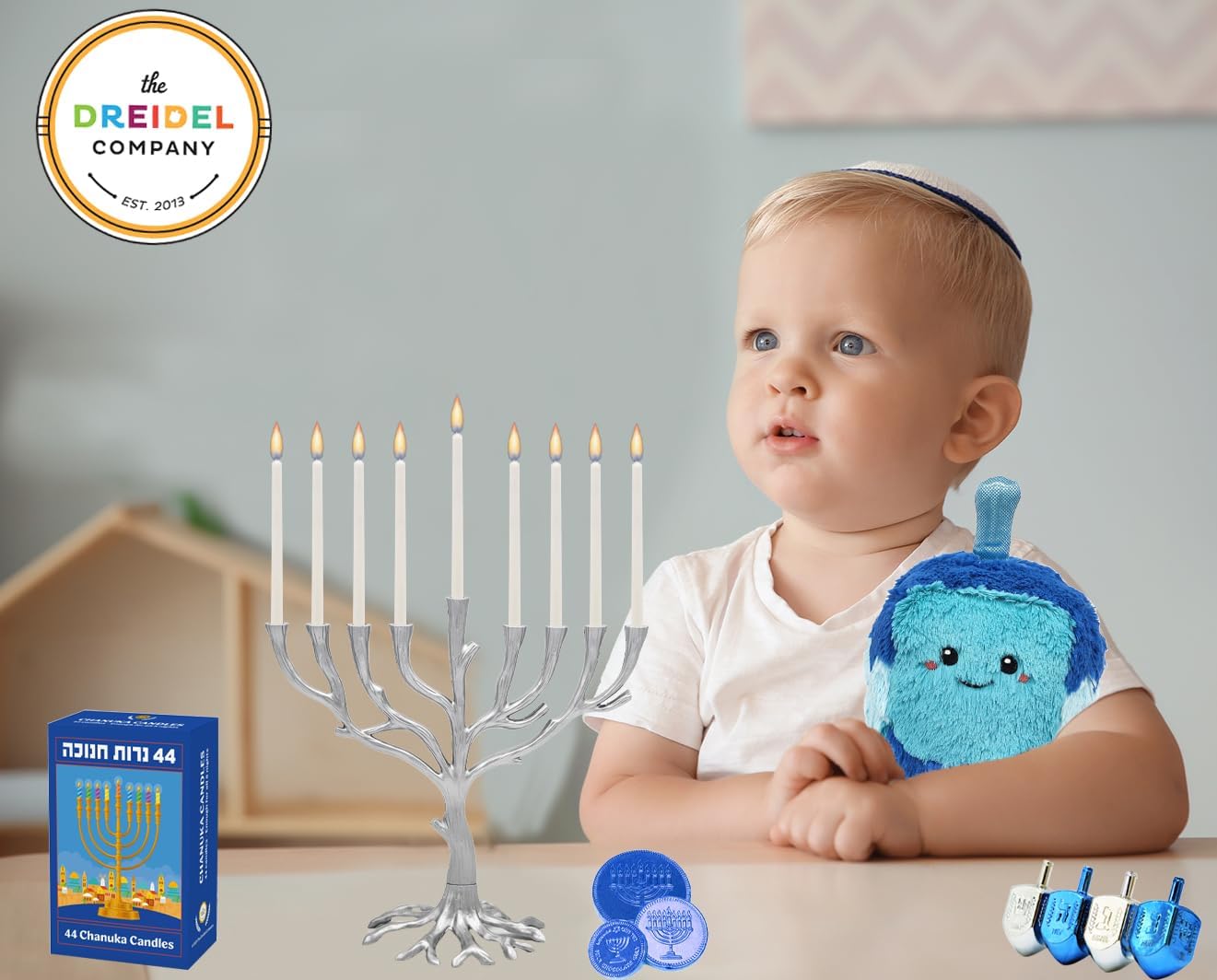 The Dreidel Company White Hanukkah Candles Jerusalem Design Menorah Chanukah Candles, 44 for All 8 Nights of Chanukah,