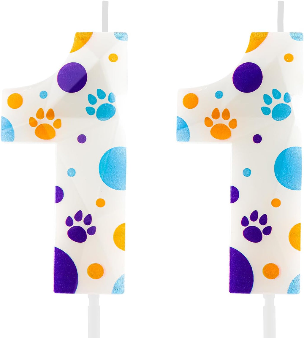 3D Dog and Cat 11th Birthday Candle Numbers 11 Candle Paw Cake Topper Cupcake Decorations for Pet Theme Party Decor Anniversary Celebrations Supplies