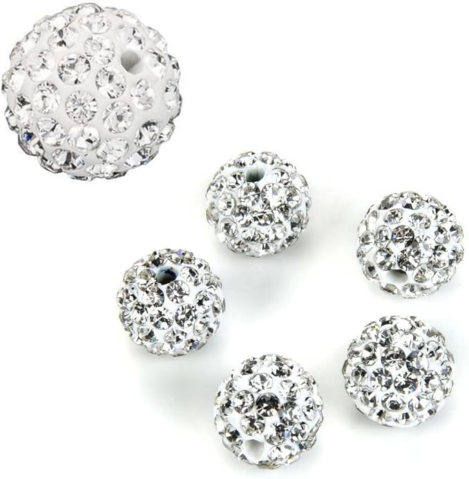 100pcs Adabele Grade A Suncatcher Crystal Rhinestone Pave Loose Beads 12mm Clear White Polymer Clay Disco Ball Spacers Compatible with Shamballa All Craft Jewelry Making DB12-1