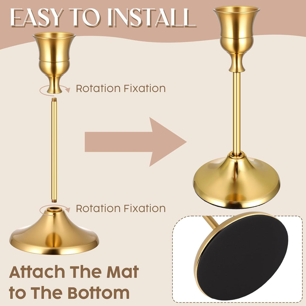 24PCS Brass Gold Taper Candle Holders Set, Vintage Metal Candlestick Holders for Table Centerpiece, Wedding Reception, Festive Christmas Mantel Decoration Gold
