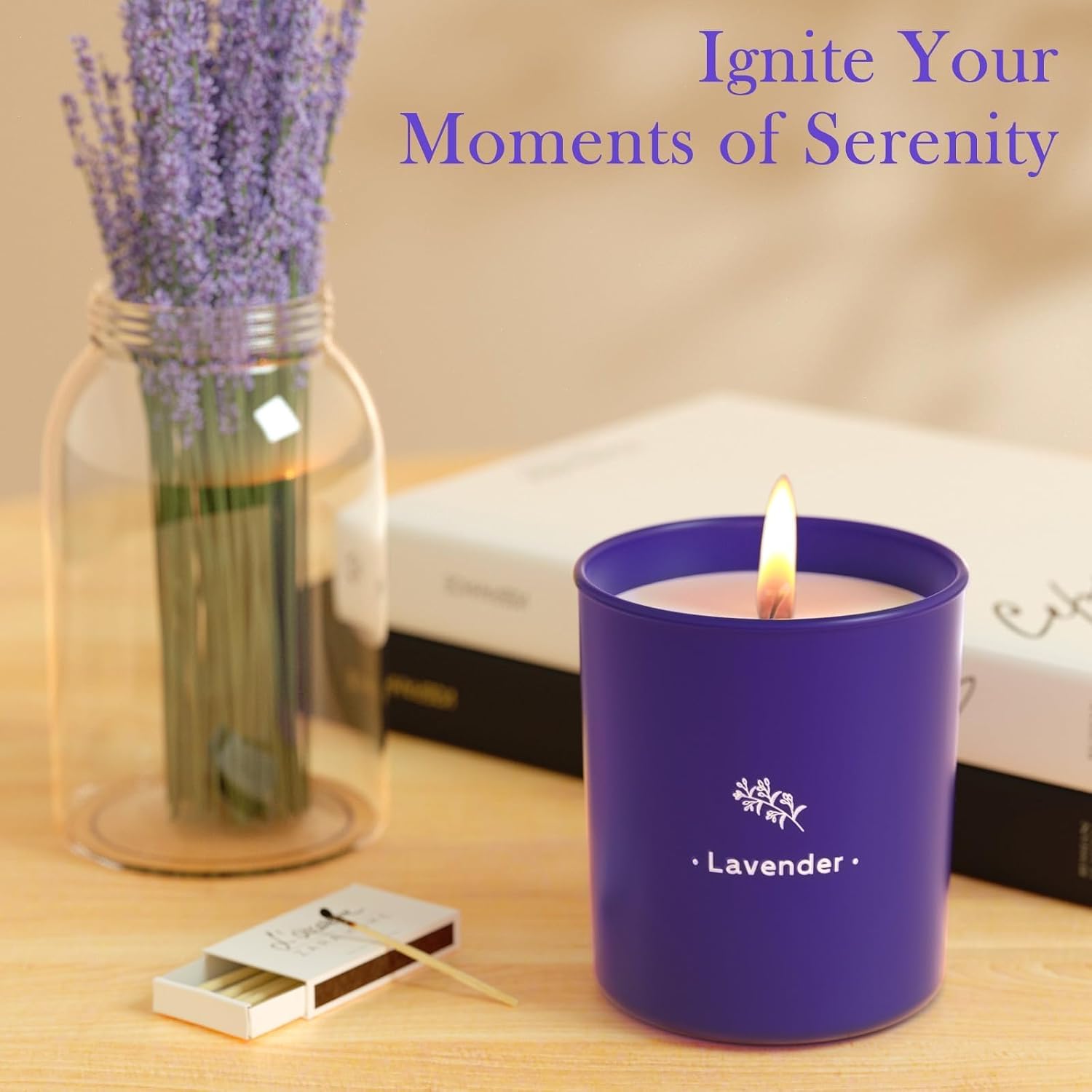 Lavender Candles for Home Scented, 8 oz Scented Candles Present, Purple Jar Wax, Made with Soy for Women, 45 Hour Long-Lasting Burn for Christmas Mom Girl Birthday Christmas Giving - 1 Pack