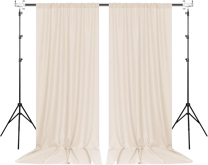 MEETSKY Beige Backdrop Curtains 10ft x 10ft for Wedding Birthday Baby Shower Photography Backdrop Fabric Curtains Drapes Home Window Decorations Rod Pocket Window Drapes,5ft x 10ft, 2 Panels