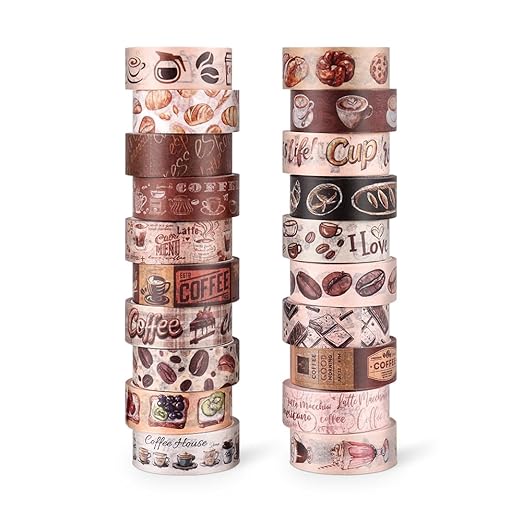 20 Rolls Coffee Theme Washi Tape Set, Writable Decorative Tapes for Scrapbooking, Bible Journaling, Bullet Journaling, 0.6"x79" per Roll