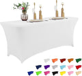 IVAPUPU 8FT Table Cloth for Rectangular Fitted Events Stretch White Table Covers Washable Spandex Spring Tablecloth Protector for Party, Wedding, Cocktail, Banquet, Festival
