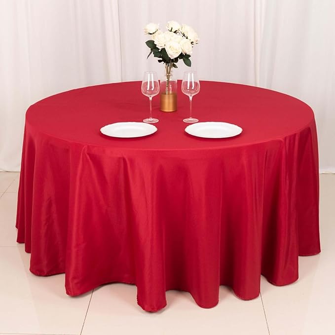 Efavormart Round Tablecloth, 120 Inch Stain & Wrinkle Resistant Washable Table Cloth, Decorative Polyester Fabric Table Cover for Banquet, Wedding, Dining - Wine