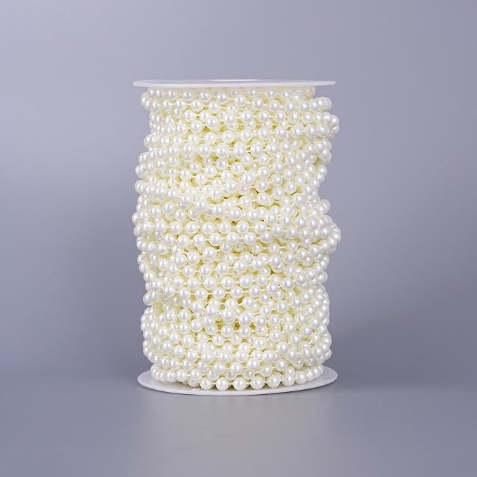 27 Yards/82 Feet Pearl Garland Craft String Pearls, Faux Pearl for Wedding Party Decoration, Christmas Tree Decorations and DIY Crafts (Ivory, 6 mm 82 Feet)