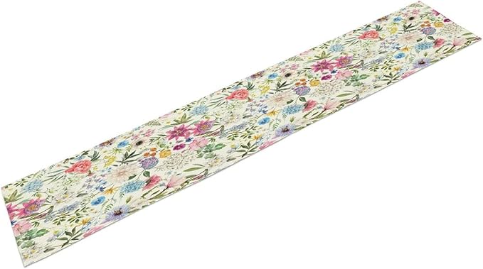 Floral Table Runner Watercolor Peony Rose Flower Kitchen Table Decoration for Indoor and Outdoor Wedding Party 13x108 Inch