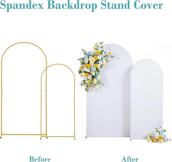 White Arch Backdrop Cover for Wedding, Set of 2 Stretchy Spandex Fitted Arch Stand Cover for Baby Shower, Birthday Party Decor, Chiara Backdrop Cover with Double-Sided Design(7.2FT 6FT, White)
