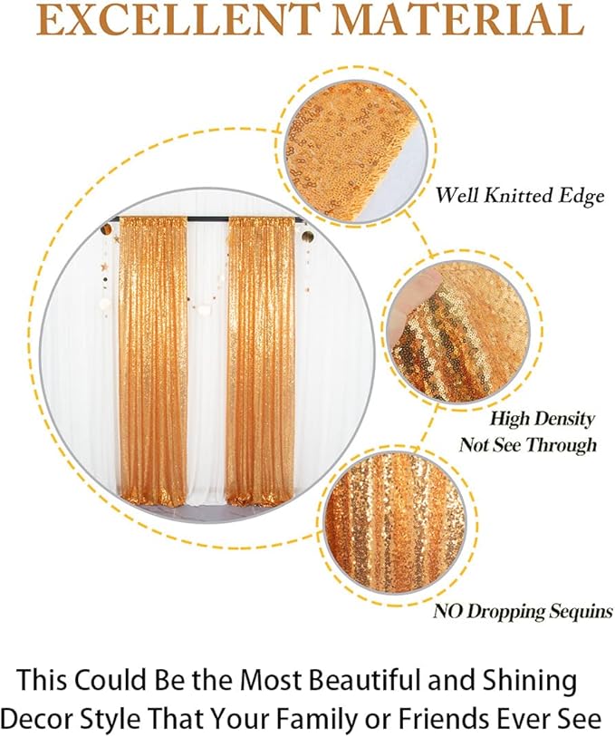 ShinyBeauty Sparkle Backdrop Curtain Gold 2 Panels Set Sequin Photo Backdrop 2FTx8FT Sequin Backdrop Curtain Pack of 2-1220S