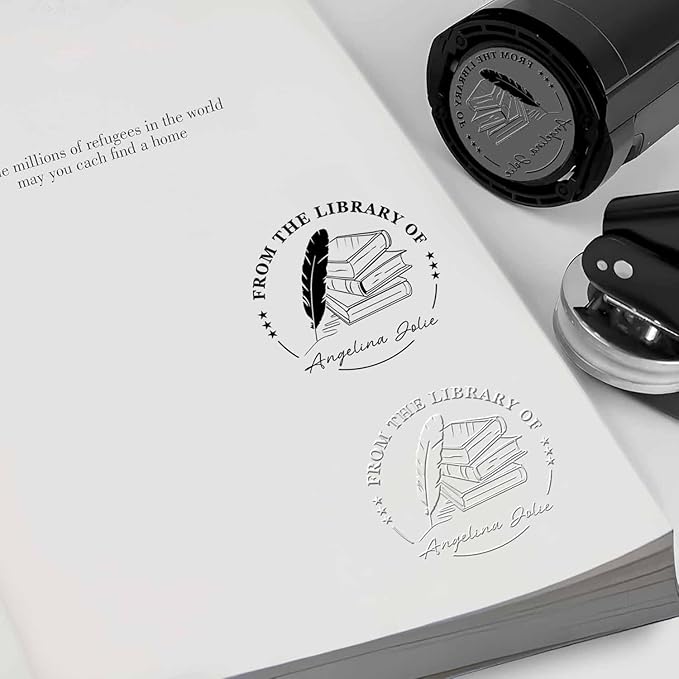 Book Embosser Personalized - Embosser Stamp Custom for Book, Cards, Paper, Napkins, Perfect for Book Lovers, Personal Library and Wedding, A Thoughtful Gift for Any Occasion - Books