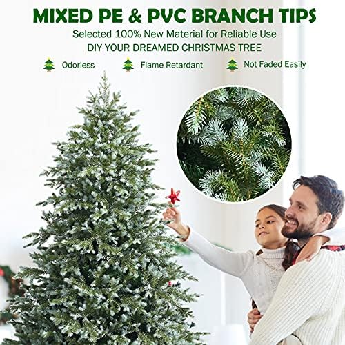 goplus 7ft artificial christmas tree, feel real unlit shown in use