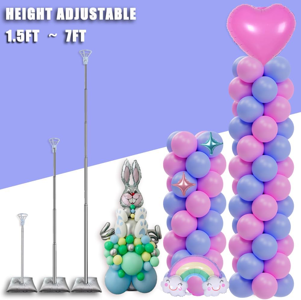 DECOJOY Balloon Columns Stand Set of 4, 7 Feet Telescoping Ballon Arches Stan...