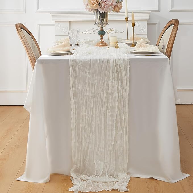 White 12 Pack Cheesecloth Table Runner 120 Inch 10 FT Boho Rustic Gauze for Wedding Baby Shower Party Farmhouse Summer Home Decor Washable