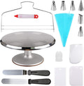 Cake Decorating Supplies Aluminium Alloy Revolving Cake Turntable with 12.7'' Angled Icing Spatul Cake Leveler Comb Icing Smoother Banking Supplies Cake Stand Baking Supplies (ZC011)