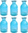 6 Sets Glass Bud Vase Small Vases for Flowers, Blue Vase Set for Centerpieces Home Decorative Mini Bud Vases in Bulk, Round Vintage Glass Bottles,2.85"X 5.4"