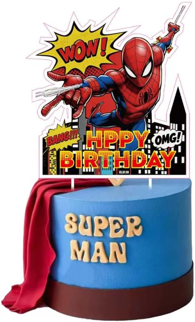 25Pcs For Spider Cake Decorations with 24pcs Cupcake Toppers, 1pcs Happy Birthday Cake Topper, Cartoon Themed Party Supplies, Perfect for Birthday Party Decorations