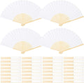 Aneco 36 Pieces Handheld Paper Fans Paper Folding Fans with Bamboos for Wedding Gift, Party, Home, DIY, White