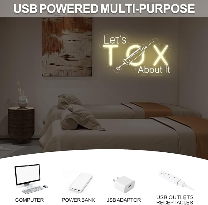 Let's Tox about it, Botox Business Sign, Injector Spa Studio Decor, Botox Art LED Light, Beauty Spa Sign, Medspa Decoration, 15.7"x9.4", Warm White