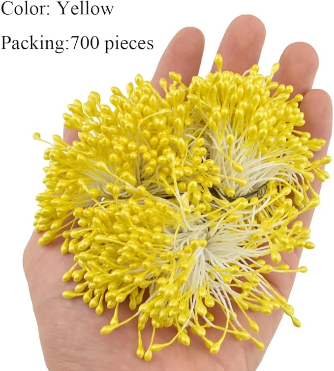 HAHIYO 700Pcs 3mm Yellow Pearl Straight-head Artificial Floral Pistil for Making & Decoration