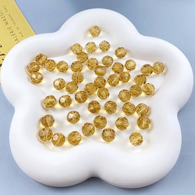 400 PCS 4mm Crystal Glass Beads Round Multiple Faceted Loose Spacer Glass Beads for DIY Handcrafte Bracelet Necklace Earring Jewelry Making(Gold Champagne)