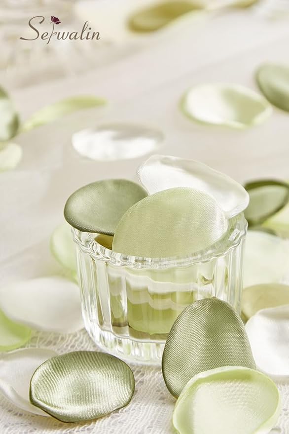 Serwalin 300Pcs Silk Rose Petals Artificial Flower Petals for Weddings Bean Green Fake Rose Petals Flower Girl Aisle Romantic Decor Dinner Table Centerpieces Proposal (3 Color Mixes)