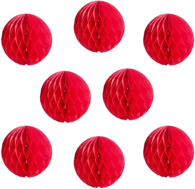 8pcs 10 inch Paper Honeycomb Balls Decorative Tissue Pom Poms Flower Art Hanging Balls for Birthday Wedding Nursery Baby Shower Home Decor (10inch, Red)