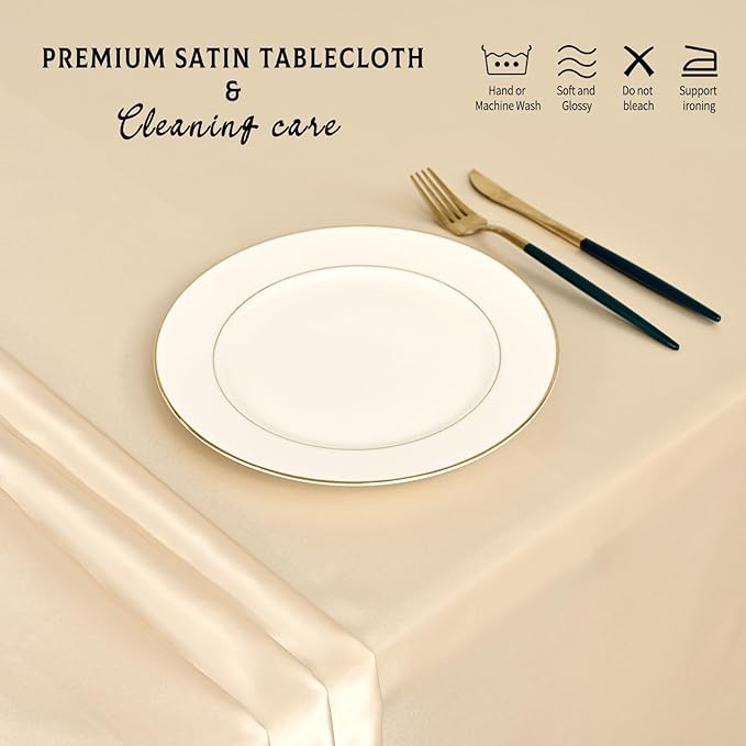 10 Packs Satin Tablecloth 57 x 108 Inch Champagne Rectangular Table Cloth Silk Tablecloth Smooth Fabric Overlay Satin Table Cover Decoration for Wedding Party Banquet Events