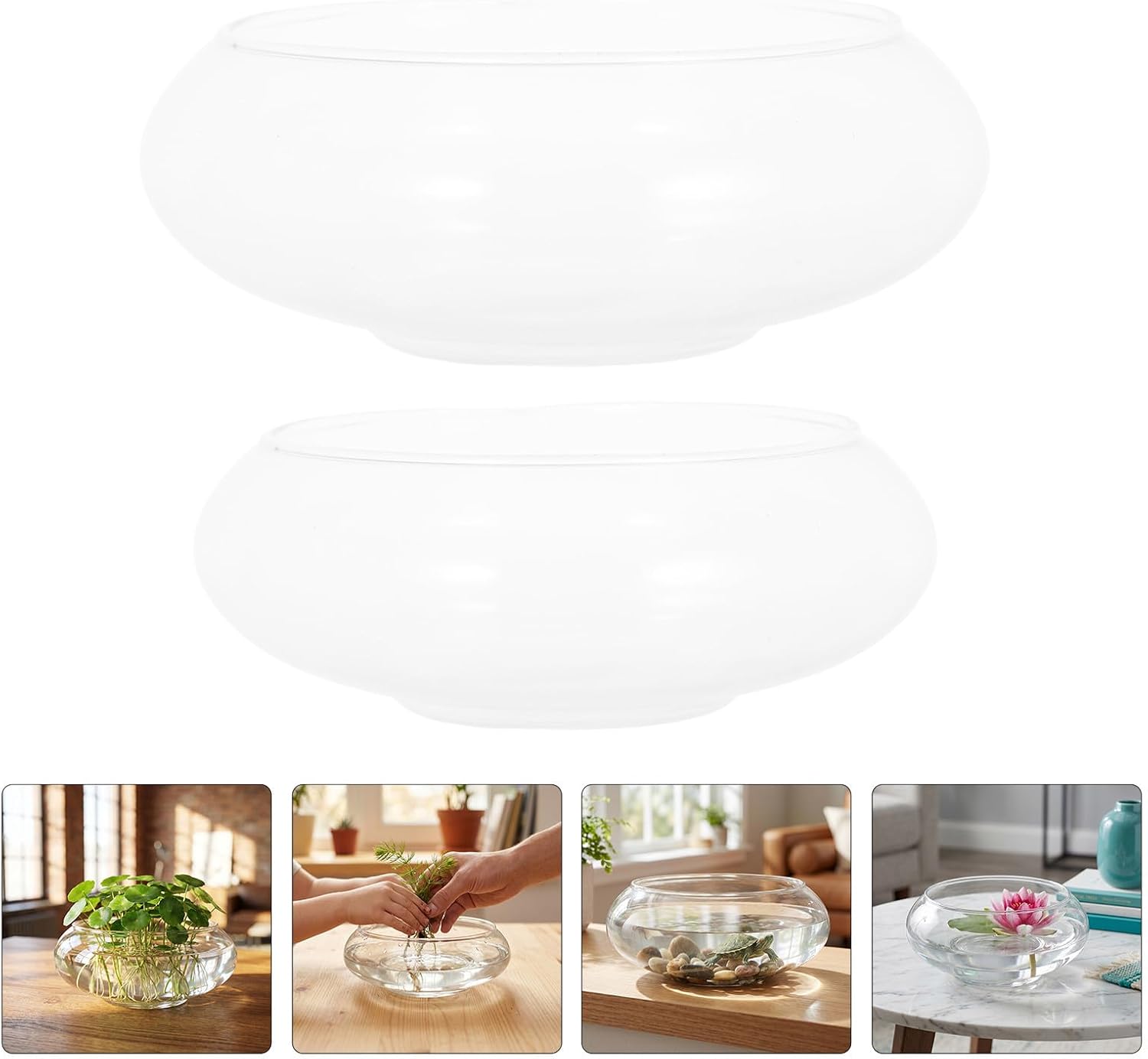 Luxshiny 2pcs Glass Bowl Candle Holders for Floating Candles and Hydroponic Plants, Elegant Minimalist Decorative Glass Bowls for Home Dinner Parties and Birthday Party Table Centerpieces