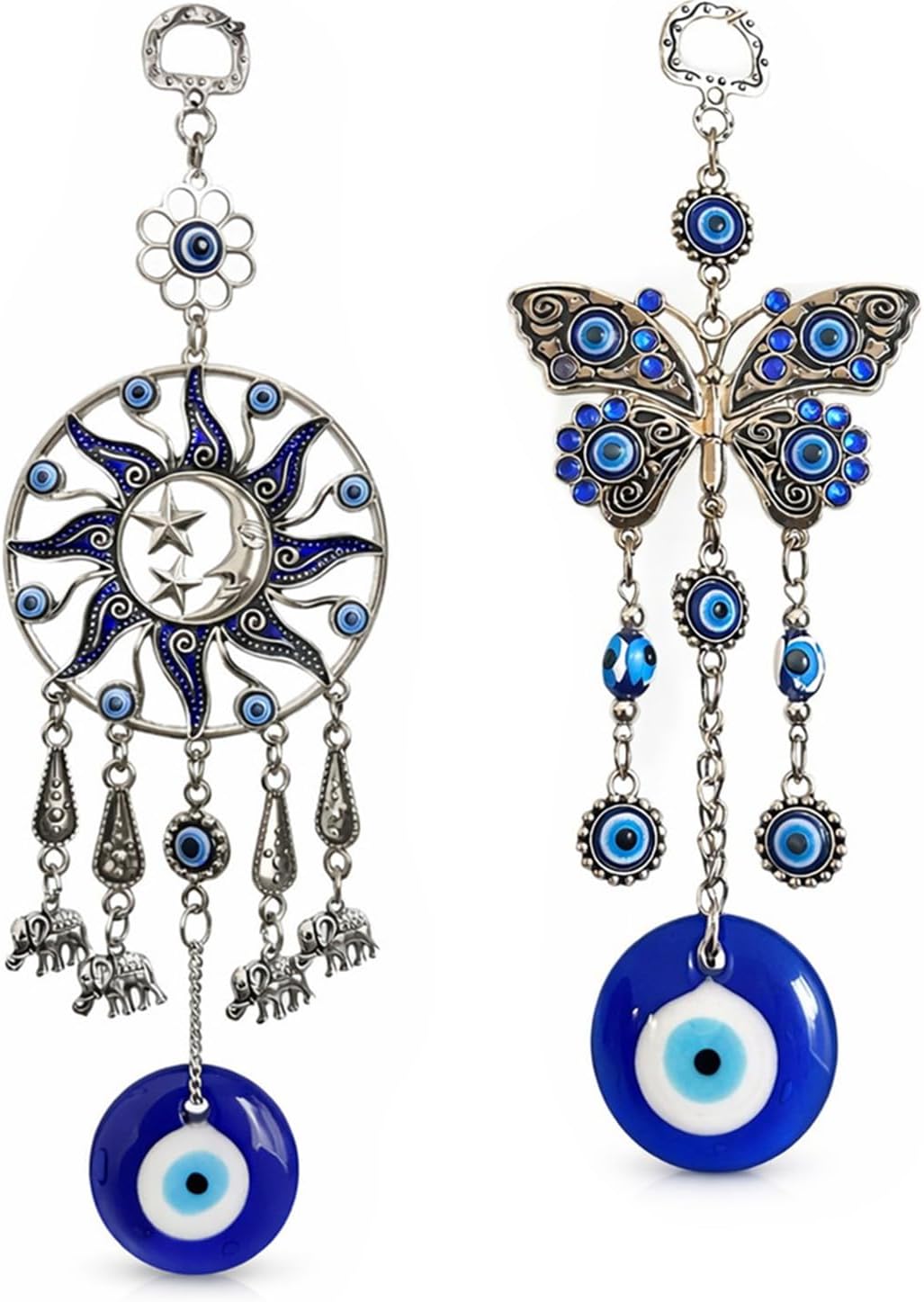 Betterdecor Turkish Blue Evil Eye Hanging Ornament, Butterfly & Sun Moon