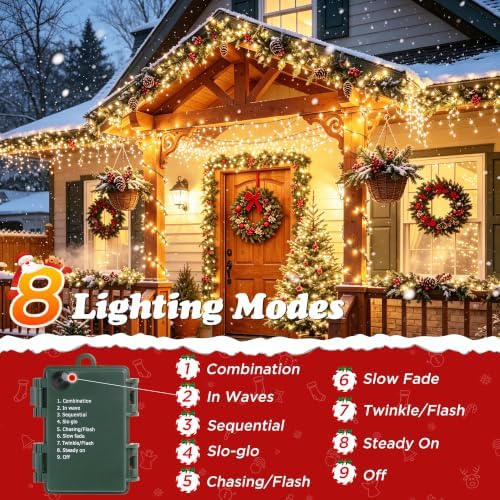 quntis battery powered string lights outdoor, 132ft 300, close-up detail
