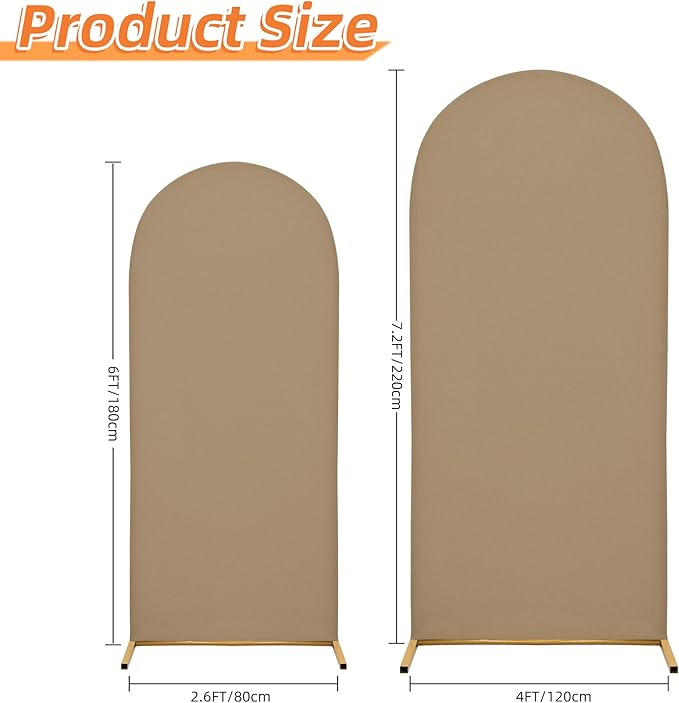 Wedding Arch Covers Arch Backdrop Cover Arch Stand Covers 7.2FT 6FT Set of 2 Arch Cover Spandex Fabric Stretchy Backdrop for Wedding Birthday Party Decoration Baby Shower (Khaki)