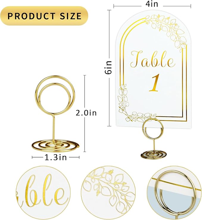 Wedding Table Numbers 1-20, 20 White Gold Tables Number Cards with 20 Gold Table Holders, 1 Set of 20 Numbers Card for Wedding Reception(Card and Holder)