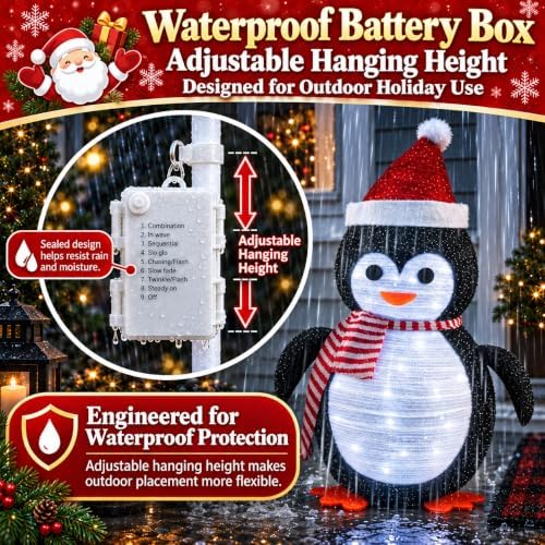 27.5-inch lighted christmas penguin for outdoor christmas decorations, side view